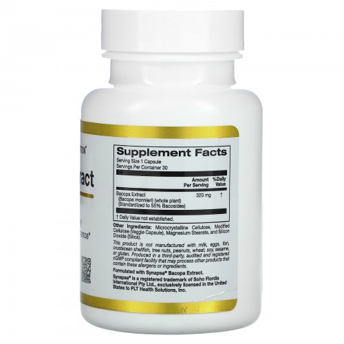 California Gold Nutrition, экстракт бакопы, 320 мг, 30 растительных капсул California Gold Nutrition, экстракт бакопы, 320 мг, 30 растительных капсул
